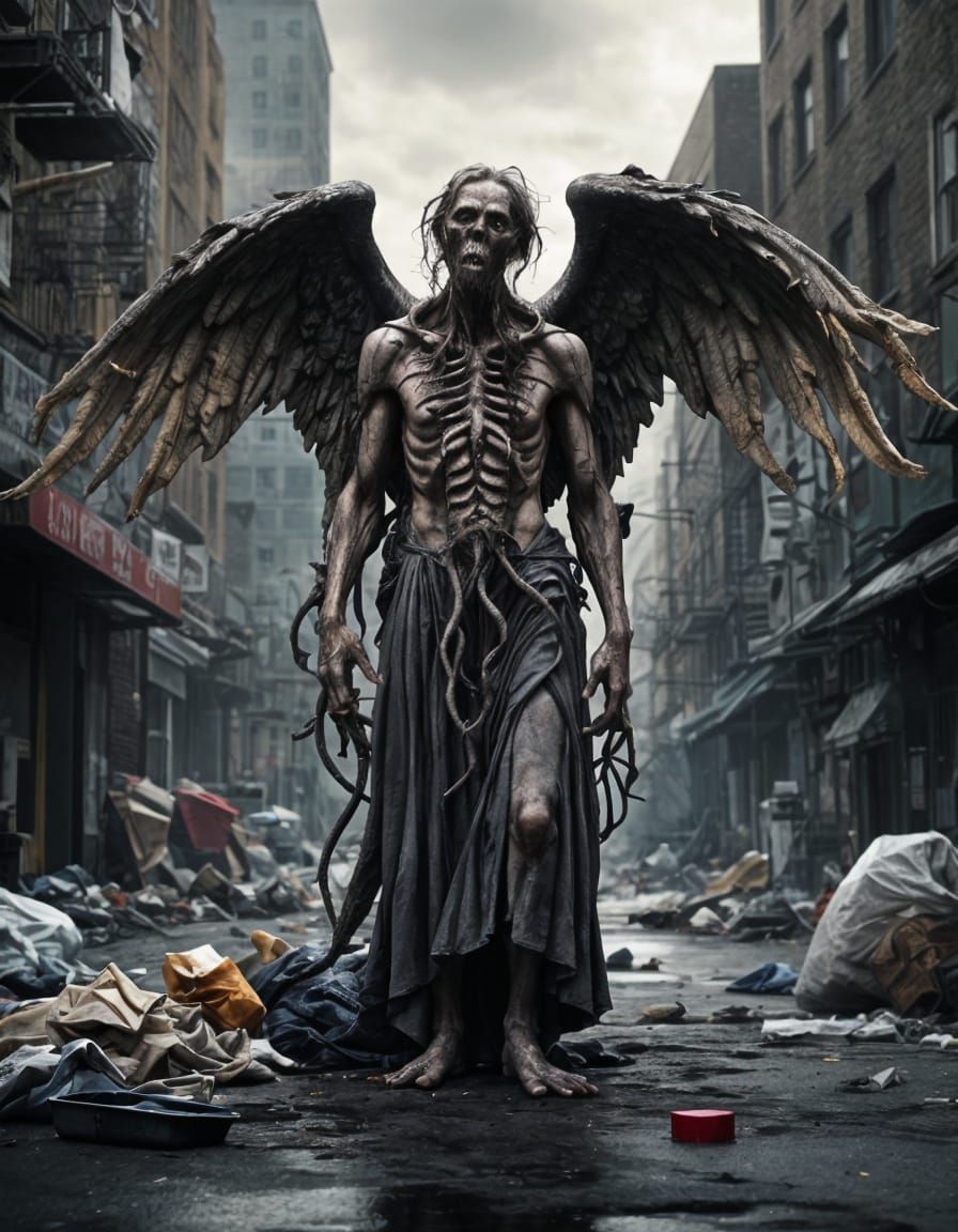 Horrifying Angel Hybrid in Cinematic Horror Style