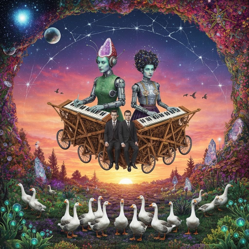 Ethereal Figures Compose Poems in a Cosmic Labyrinth