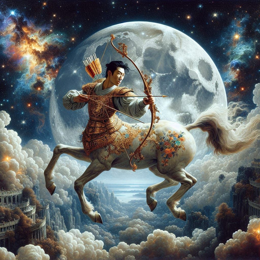 Centaur Archer Hanging from the Moon in Mannerist Style