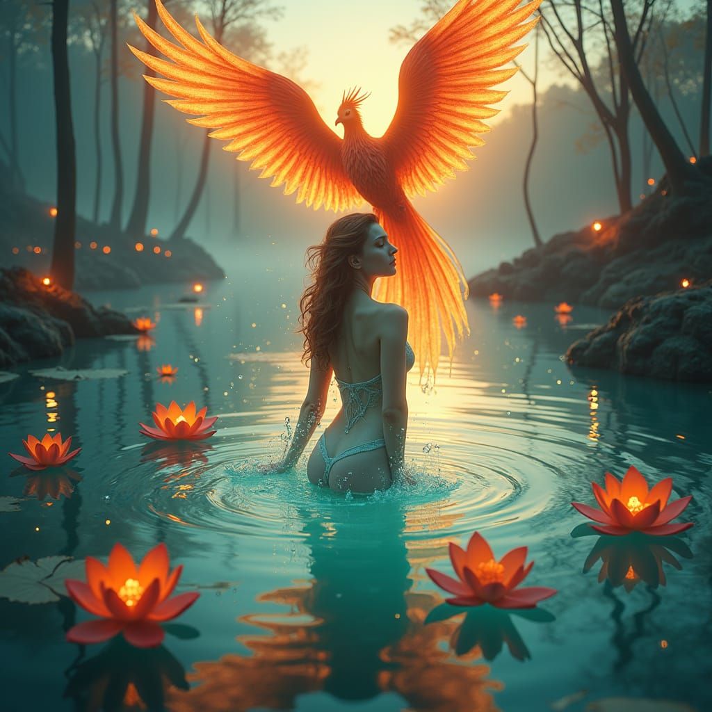 Mystical Woman Rises After Fire, a Matte Painting