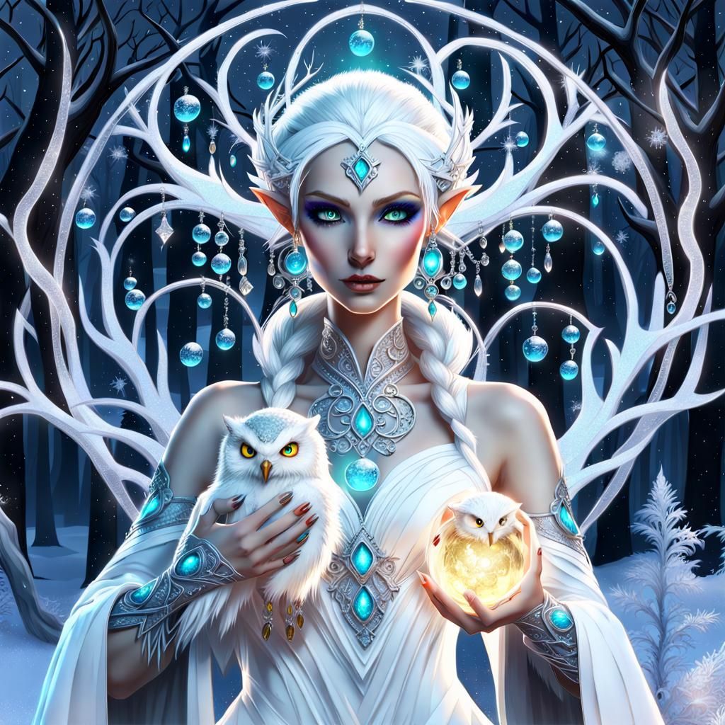 Ice Elf Sorceress and Snowy Owl