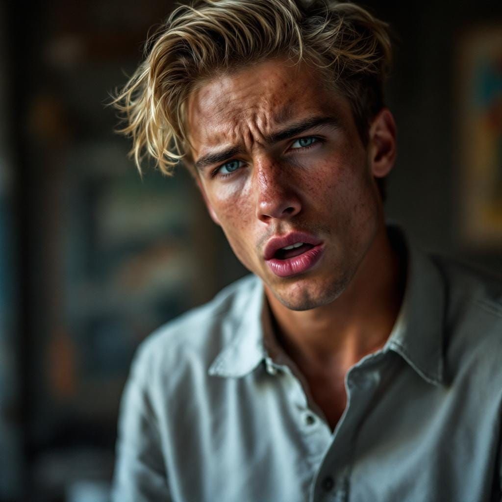 Frat Boy Sneezing: Dramatic Cinematic Portrait