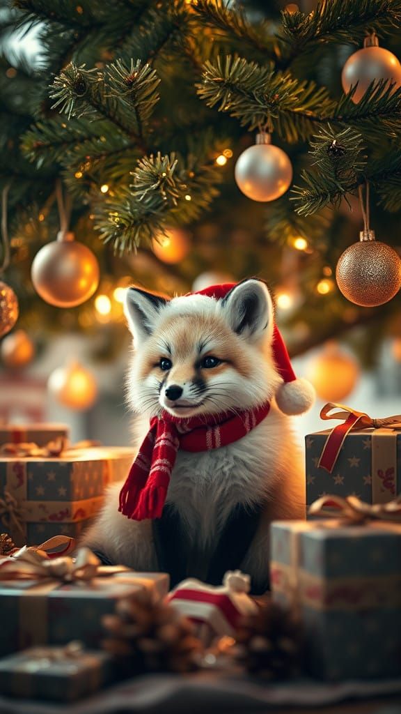 Magical Christmas Fox Under a Majestic Tree