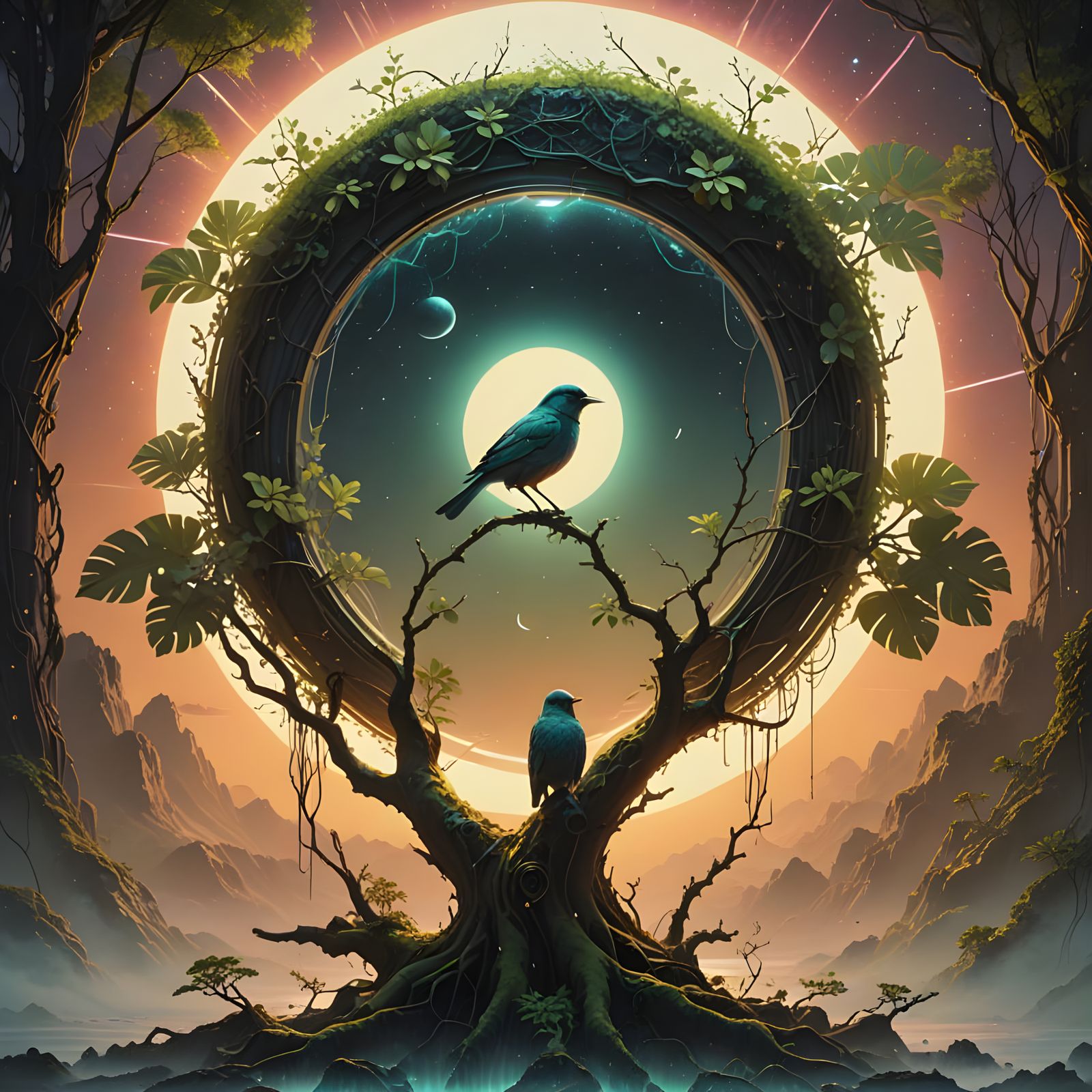 Cosmic Portal Tree in Dreamy Digital Art