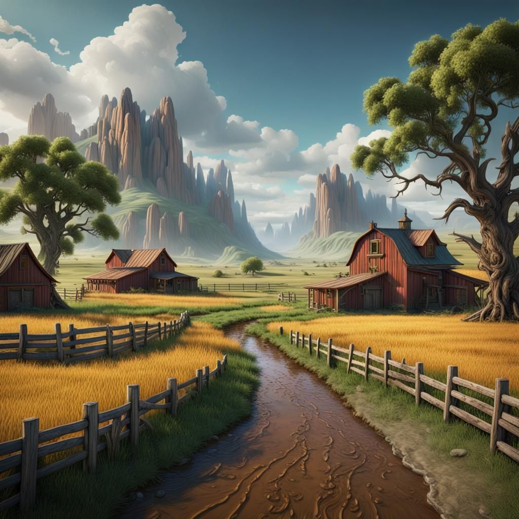 Detailed Ranch Farmland Matte Painting