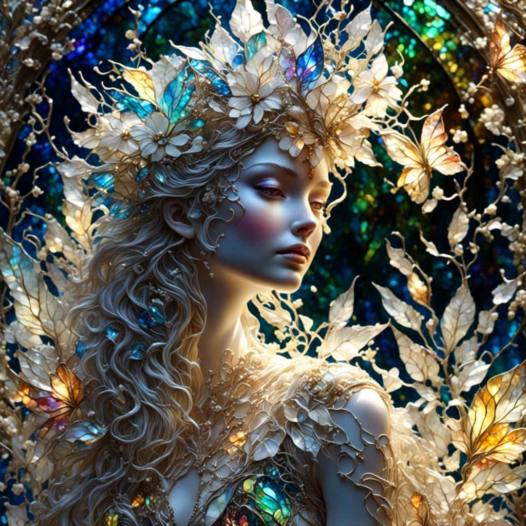 Stained Glass Fairy Witch with Rainbow Highlights