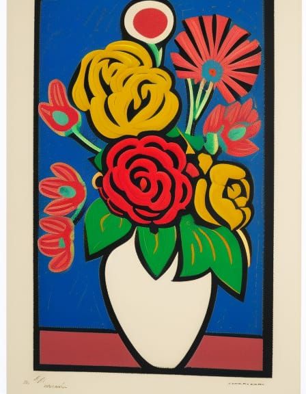 Vase of Flowers Linocut Print in Pride Colors