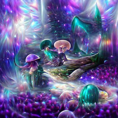 Emerald and Purple Mushroom Forest Illustration