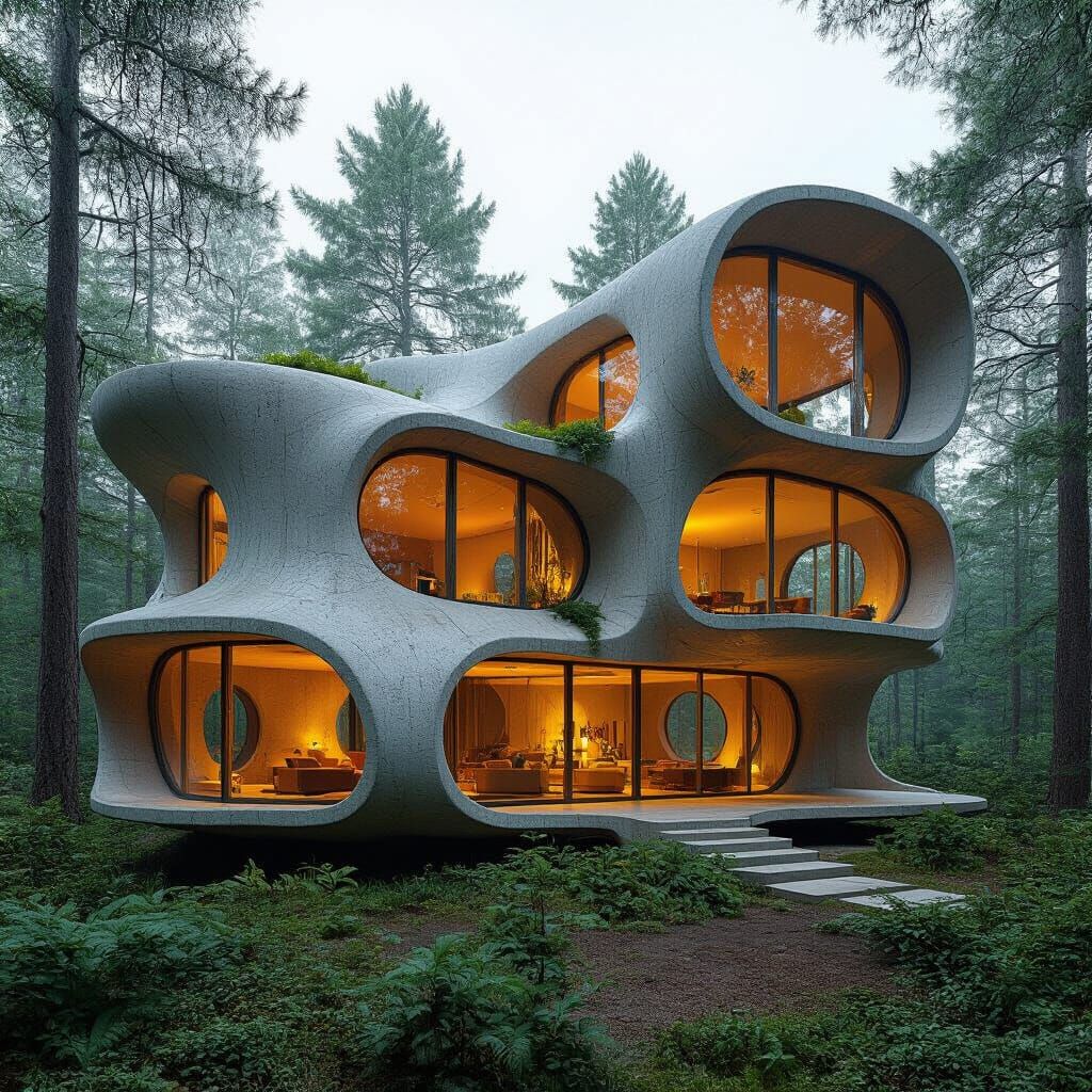 Futuristic Organic Concrete House with Fungus