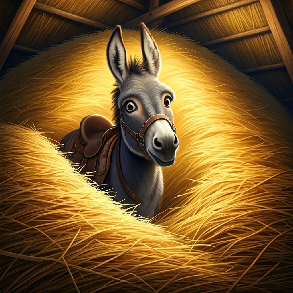 Donkey in Stable: Detailed Oil Painting