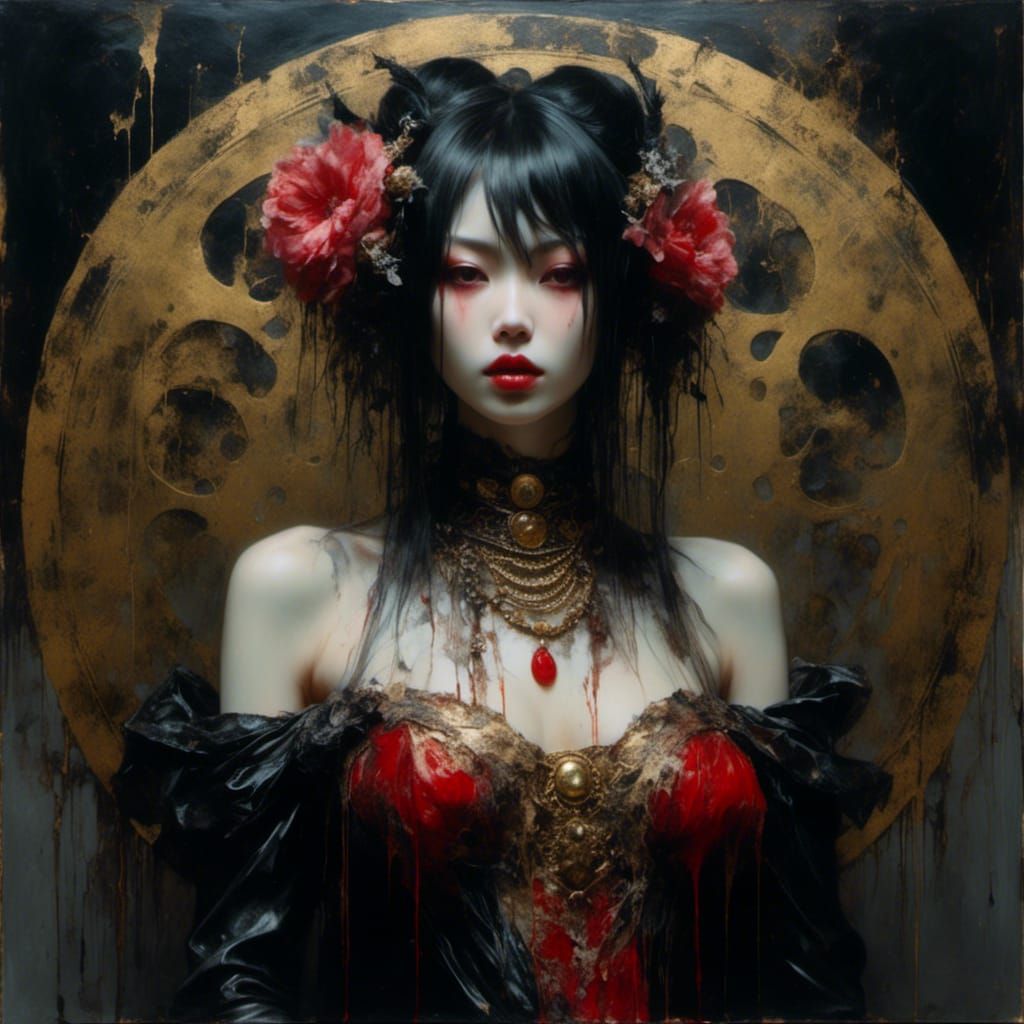 Gothic Japanese Beauty in Latex Lingerie