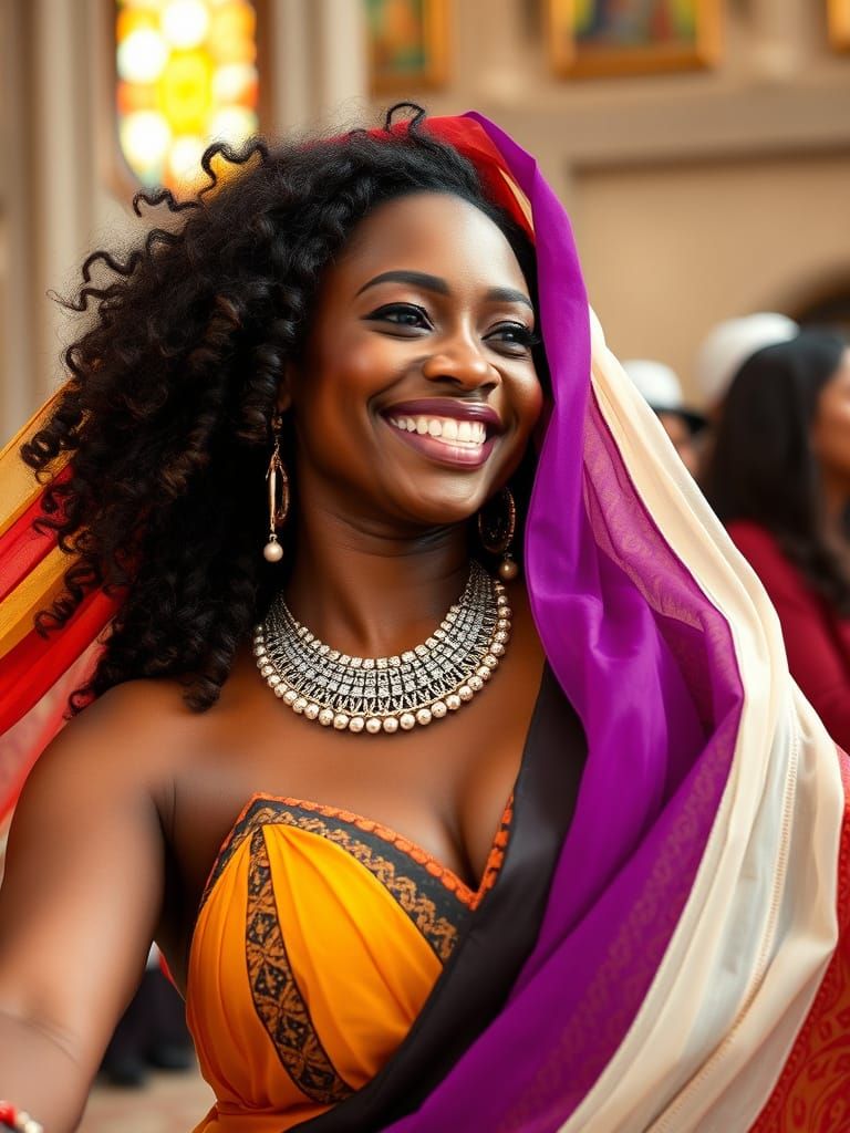 African American Woman Dancing at Temple with Veils