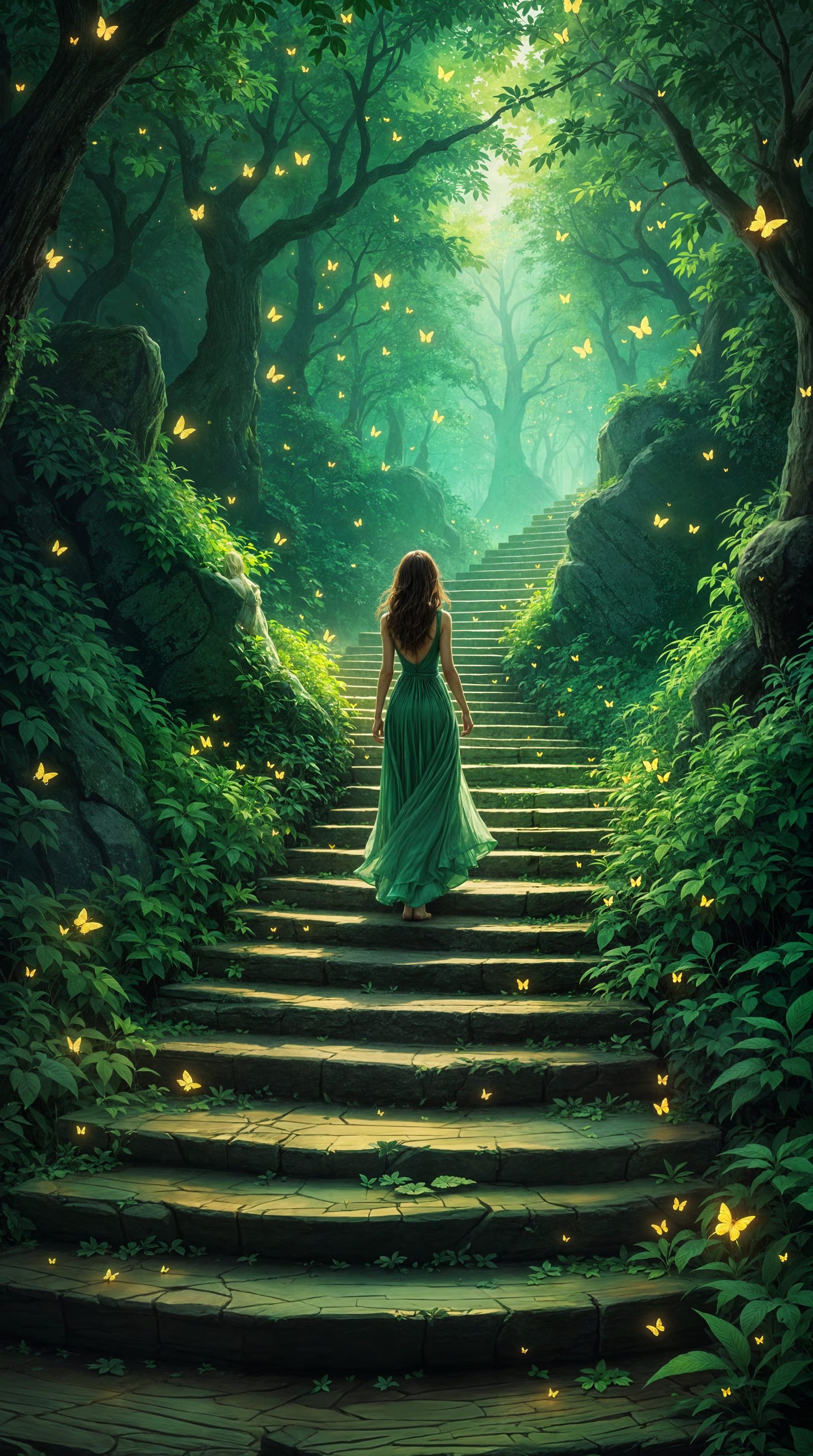 Emerald Path to Enchantment in Impressionistic Style