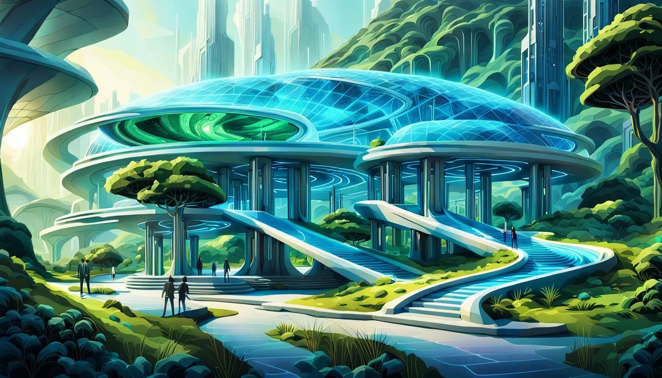 Radiant Energy Hub: Futuristic Sci-Fi Digital Art