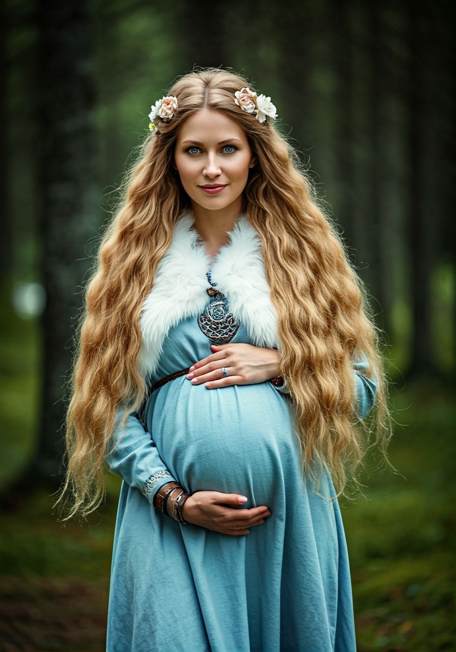 Pregnant Norse Goddess Freya in Norwegian Woods