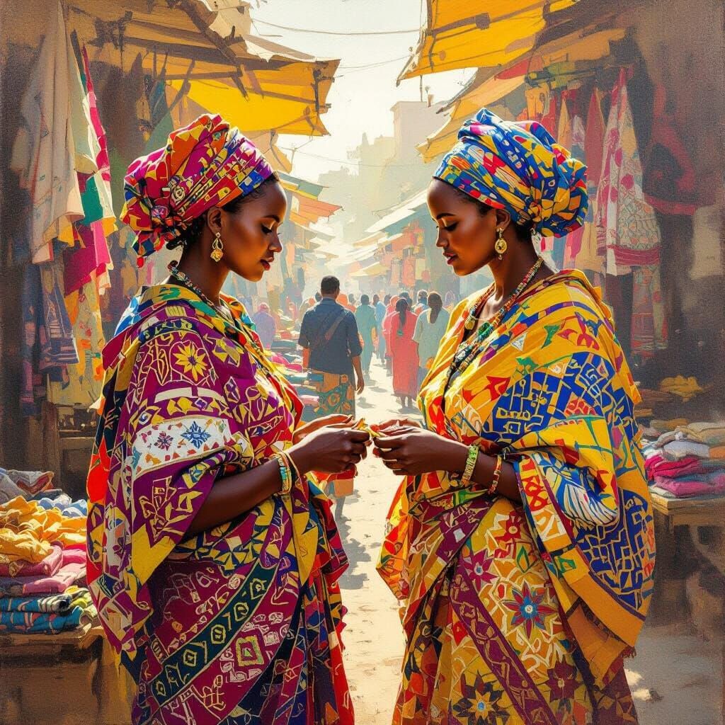 Ethiopian Women Examine Vibrant Traditional Clothes