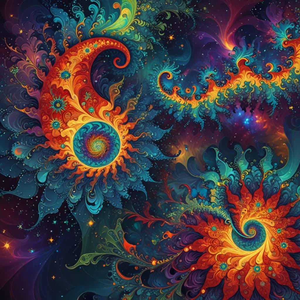 Vivid Psychedelic Fractal Mandala of Galaxies