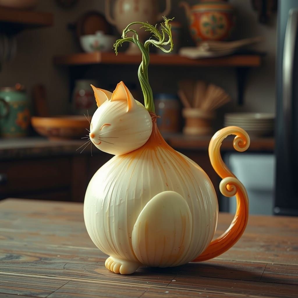 Feline Onion in Cozy Kitchen