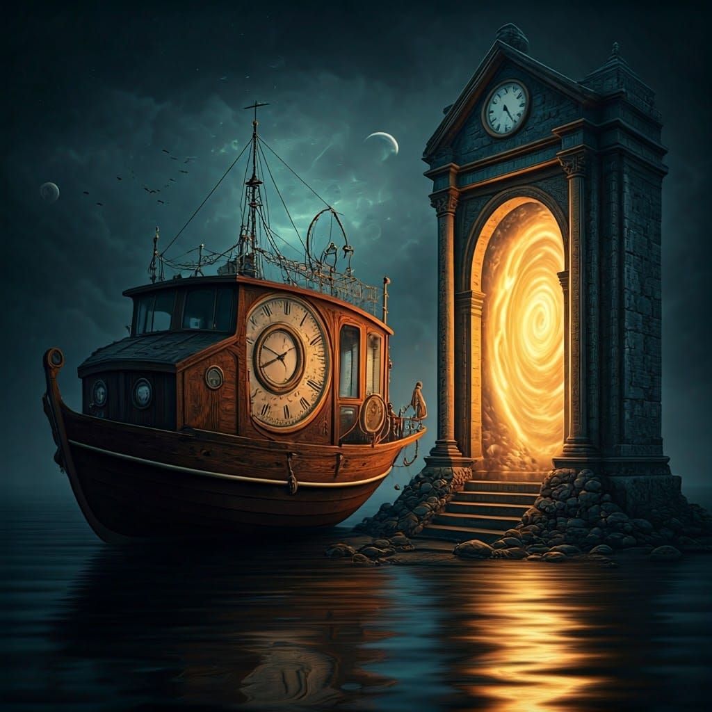 Time Portal Featuring a Vessel and Timepiece