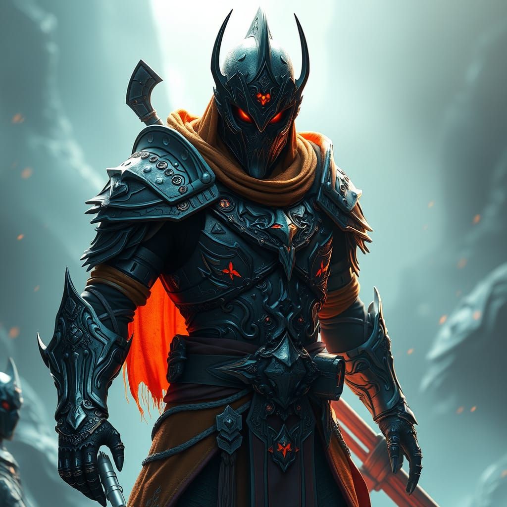 Mystical Warrior in Armor with Art Nouveau Flair