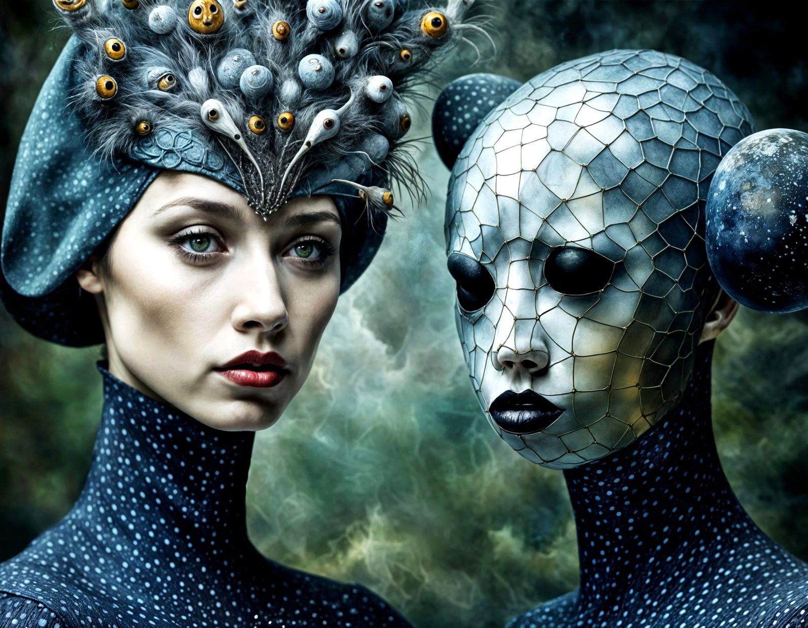 Surreal Restaurant Scene with Exotic Aliens, Professional Ph...