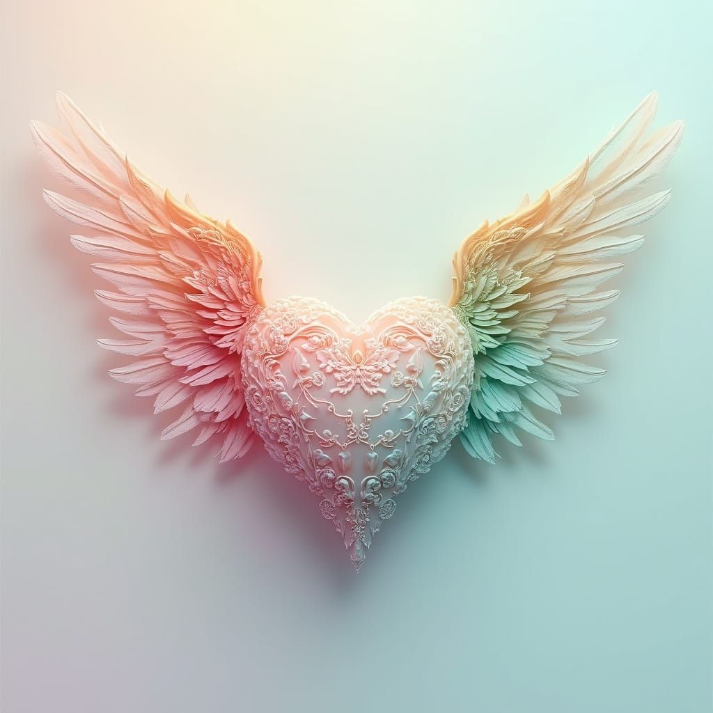Pastel Heart with Angel Wings in Golden Hues