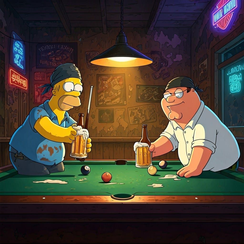 Biker Bar Legends Homer Simpson and Peter Griffin