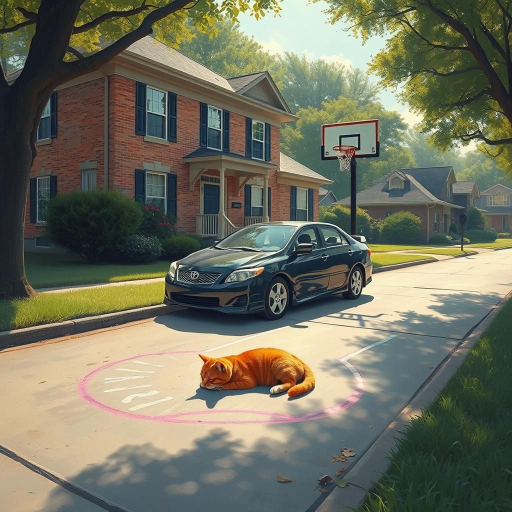 Cozy Mystery Scene: Cat Nap on Suburban Street