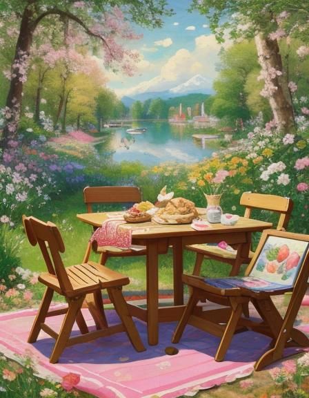 Rabbit and Duck Picnic in Mid-Century Pop Art