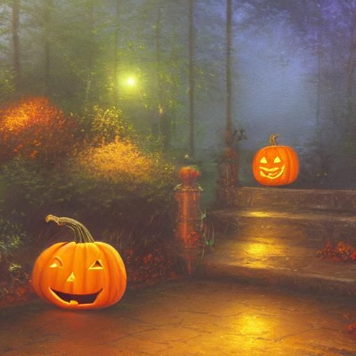 Children's Halloween Fantasy in Kinkade Style