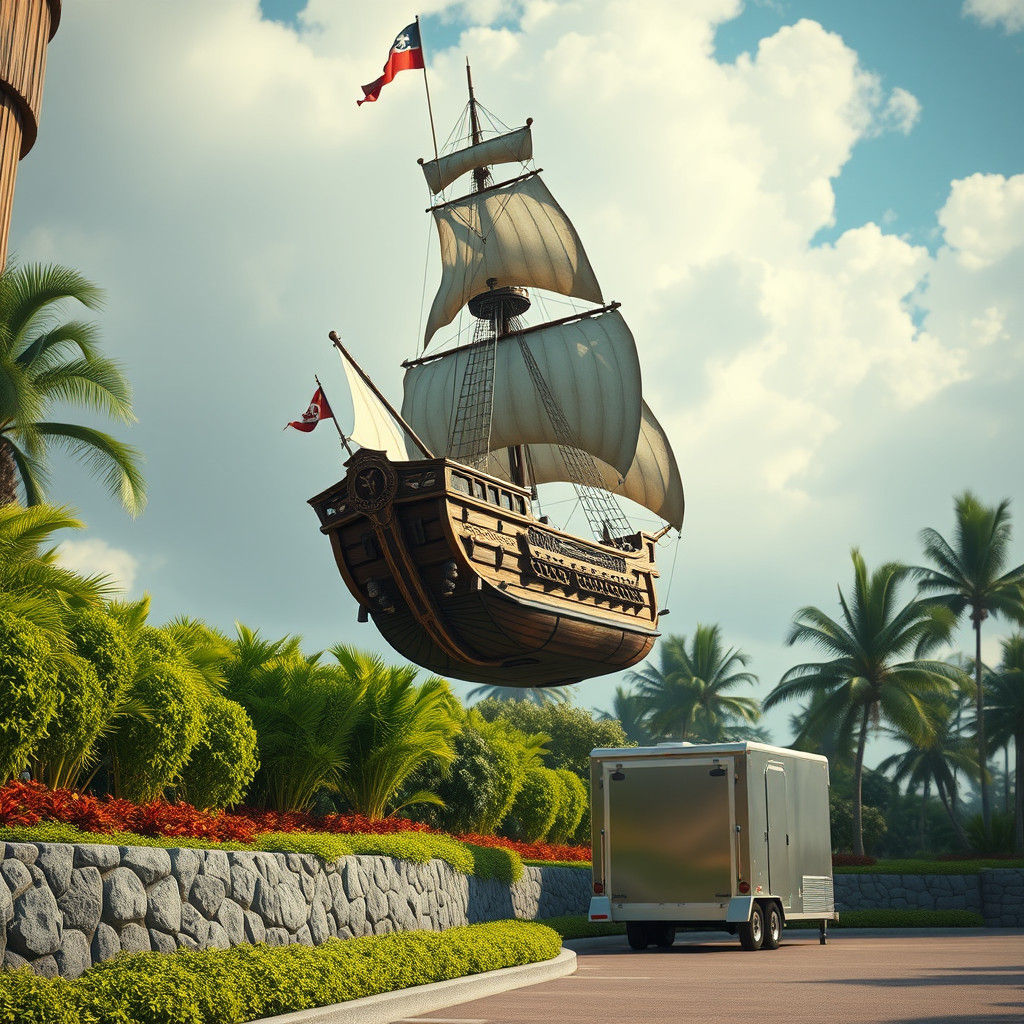 Majestic Pirate Ship Suspended in Dreamlike Fantasy Art