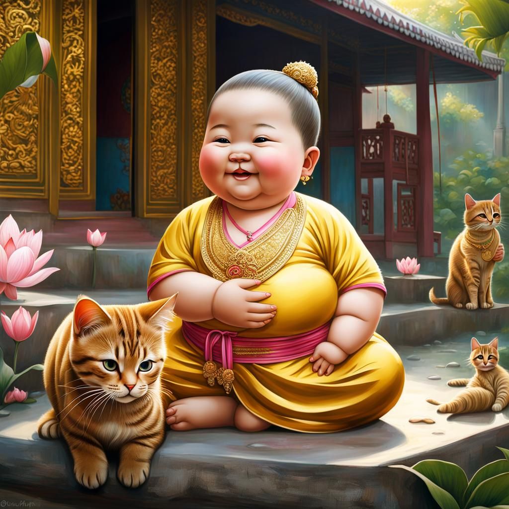Thai Child with Cats: Graffiti and Splash Art