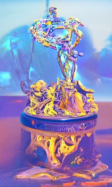 The trophy with golden statue made from gold, concept art by Moebius, Ruan Jia and John Singer Sargent