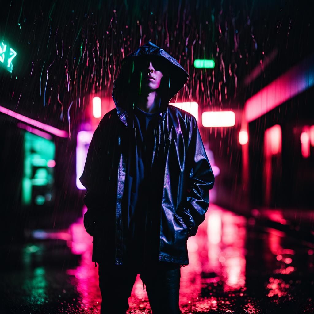 Dark Ambient Rain with Smoke and Neon Lights