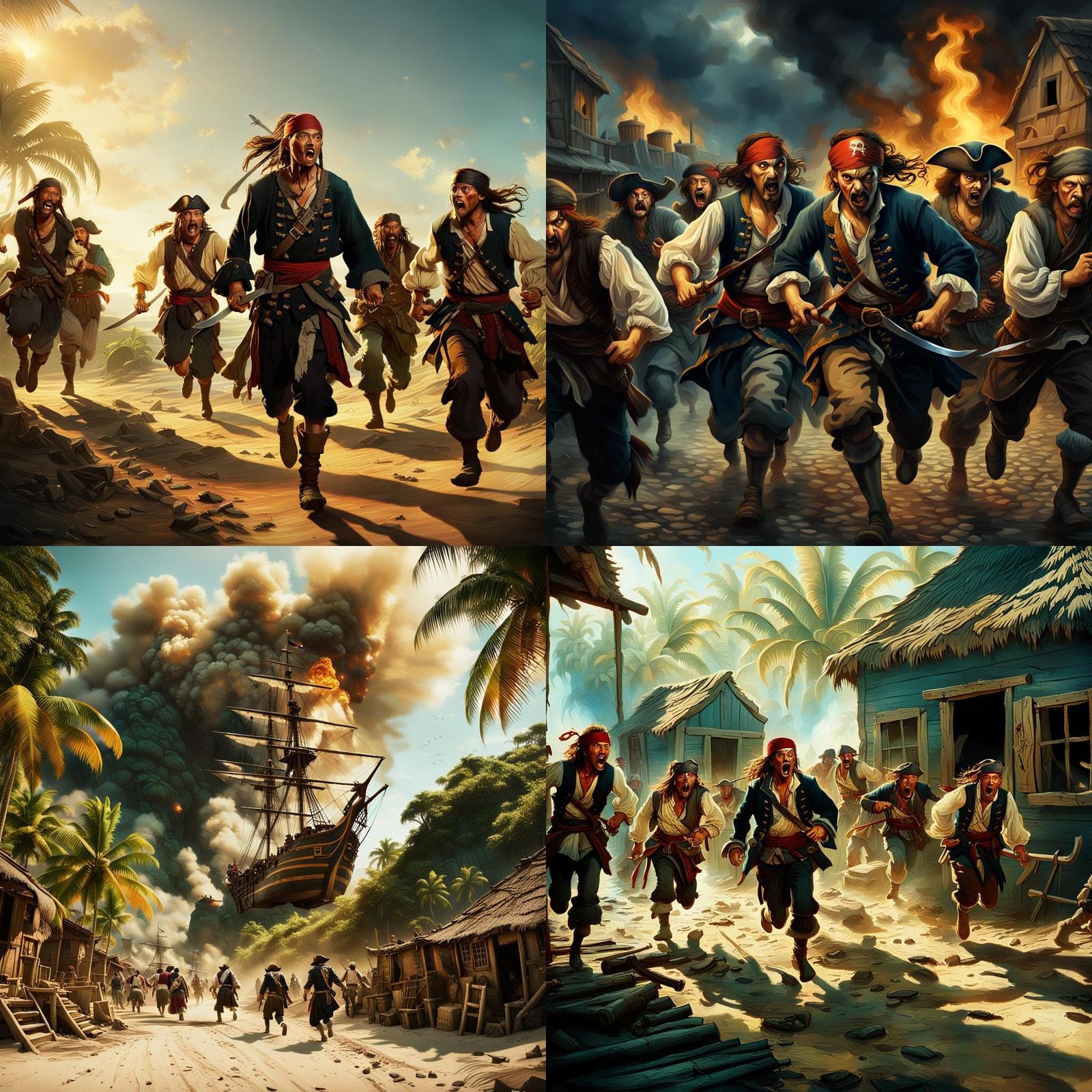 Pirates Raid a Village on a Tropical Island