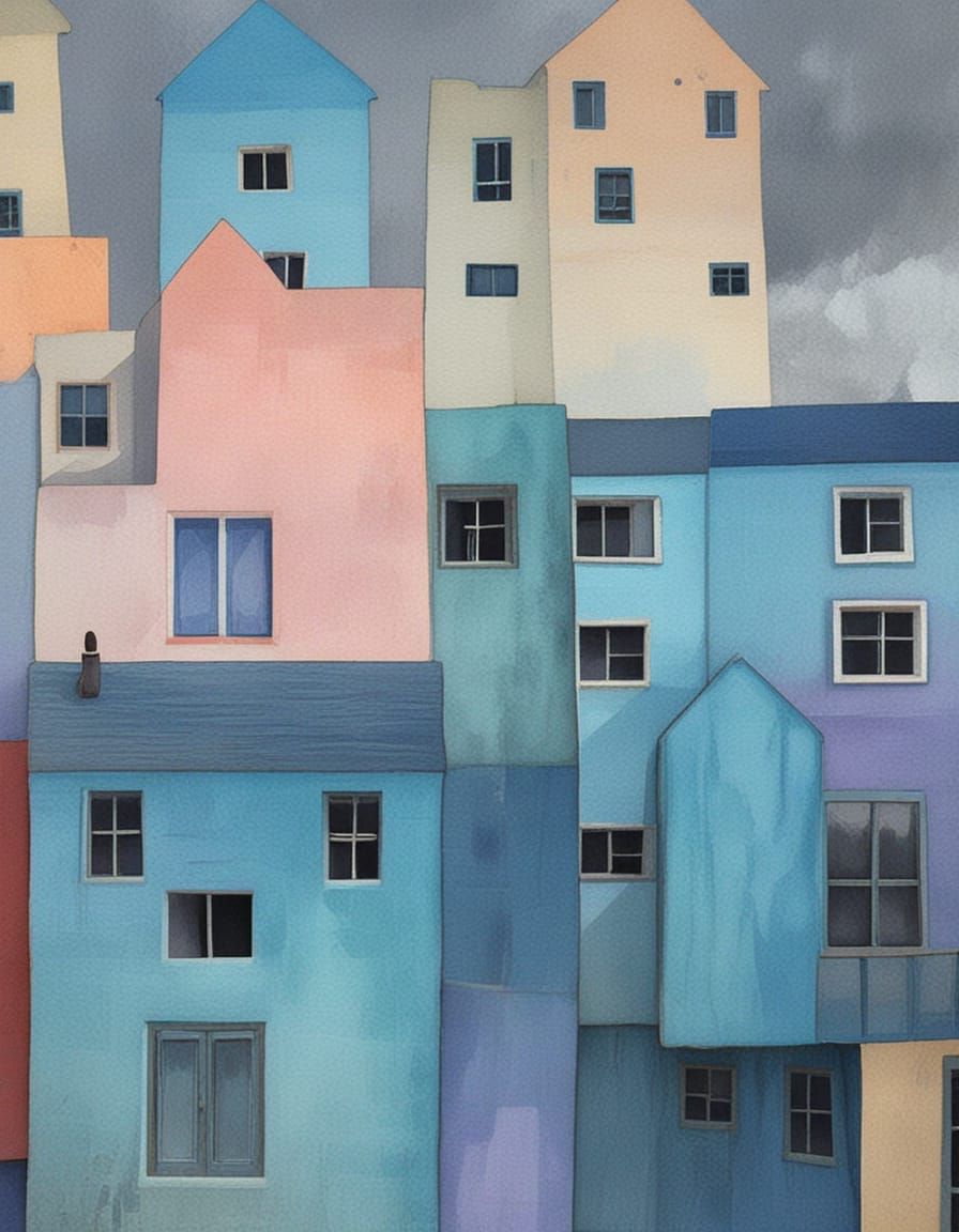 Surrealist Oil Painting of Dreamlike Houses