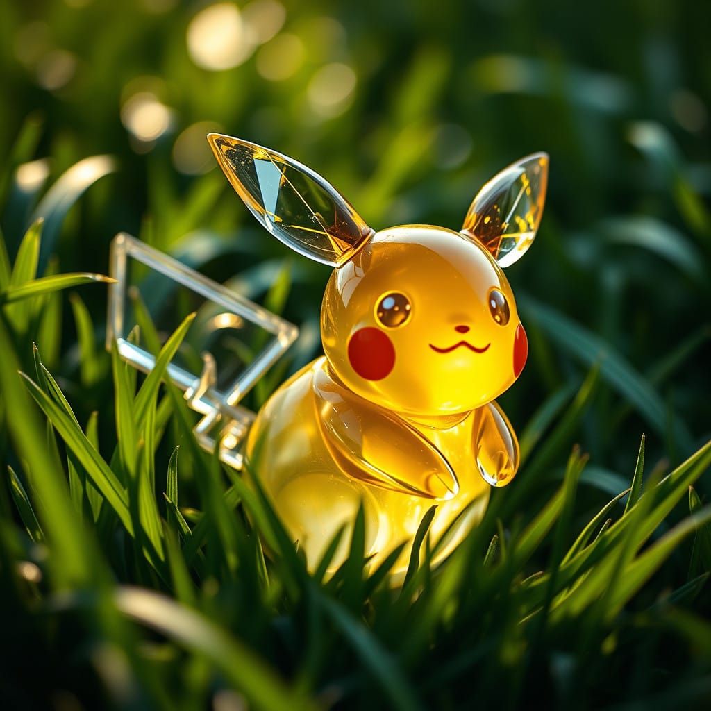Delicate Glass Pikachu Amidst Dark Green Grass