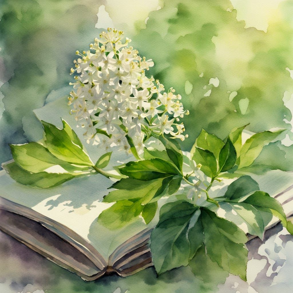 Delicate Watercolor Elderflower Beside Open Book