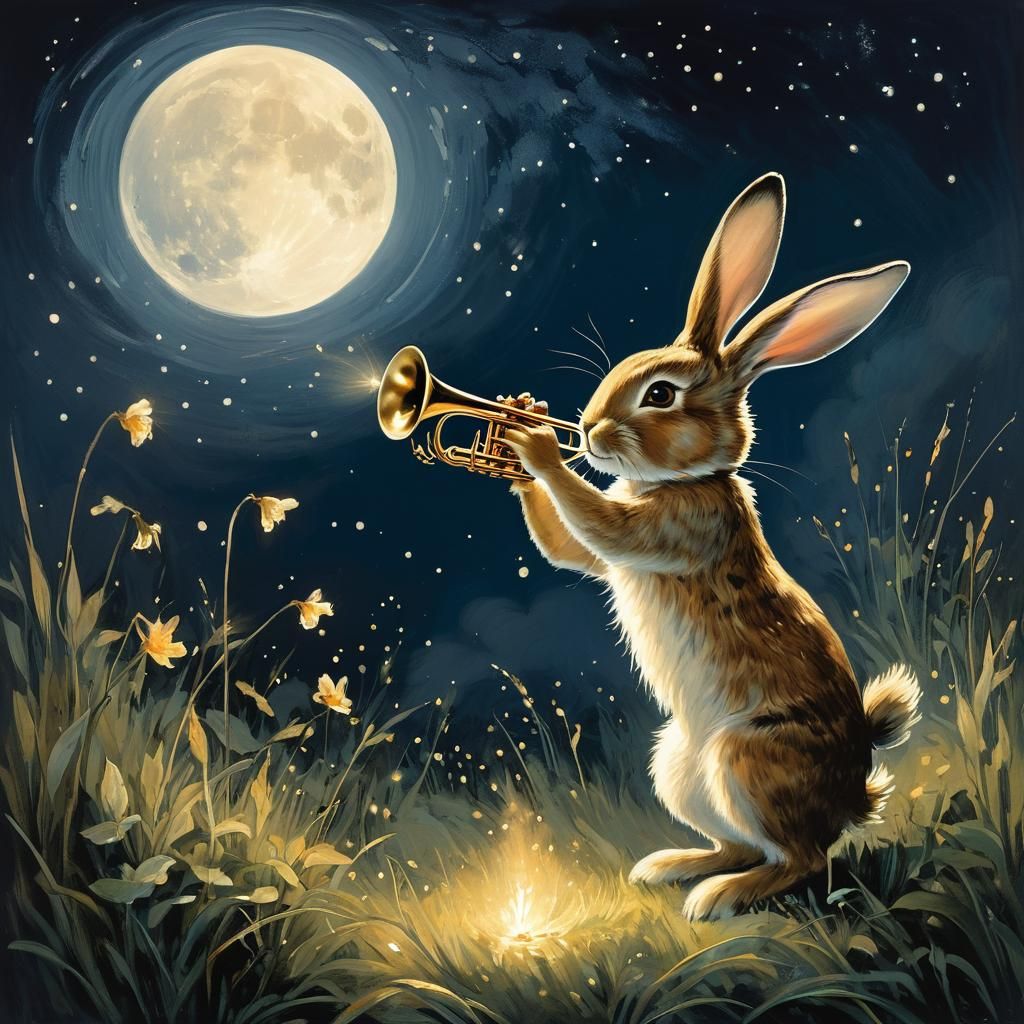 Rabbit plays the trumpet