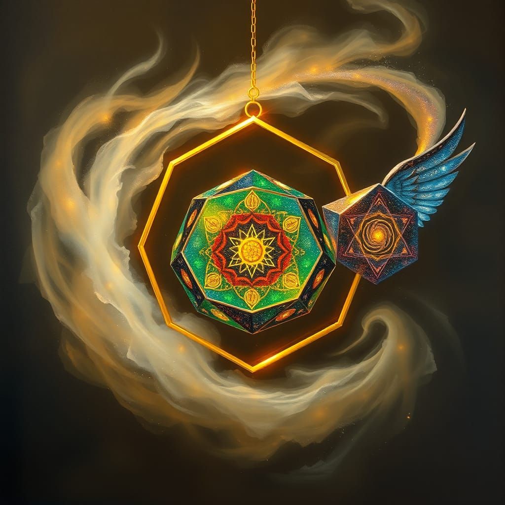 Mystical Geometry: Dodecahedron and Tesseract in Flight