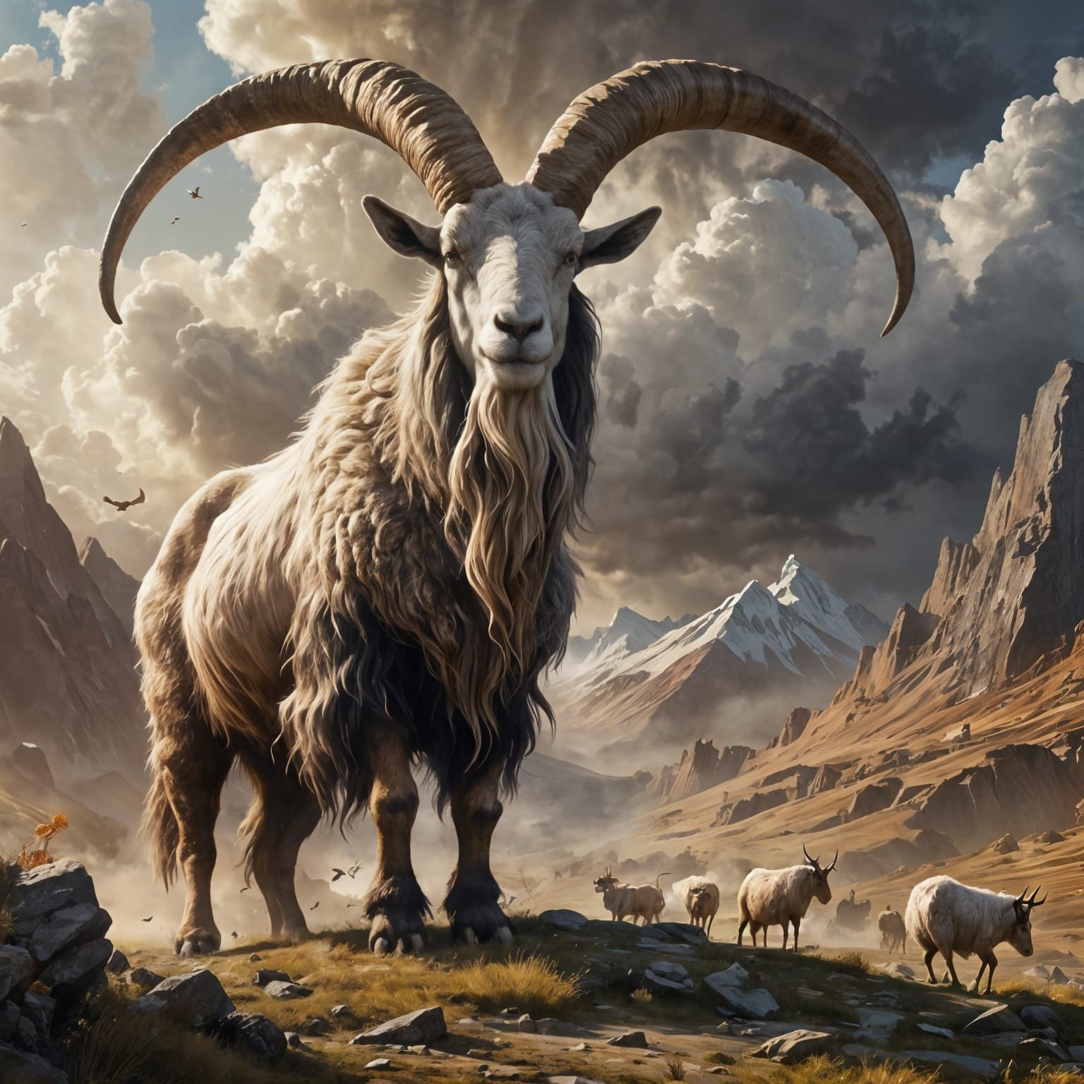 Majestic Ancient Goat God in Prehistoric Landscape