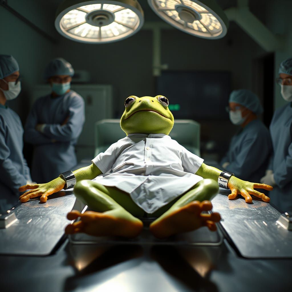 Surreal Frog Dissection Scene in a High-Tech Laboratory