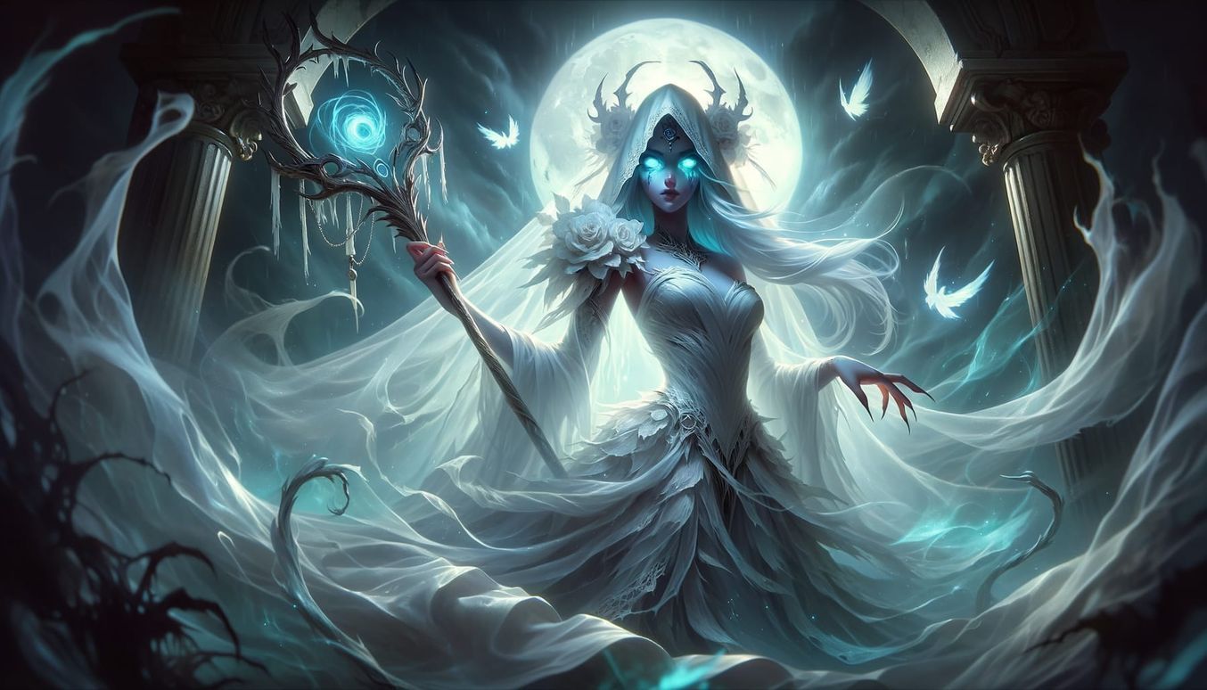 Ethereal Ghost Bride with Glowing Staff