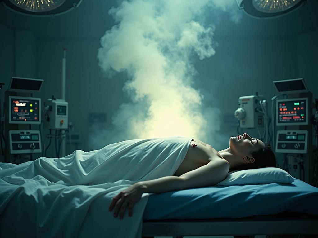 Ethereal Spirit Ascends from Operating Table: Film Noir