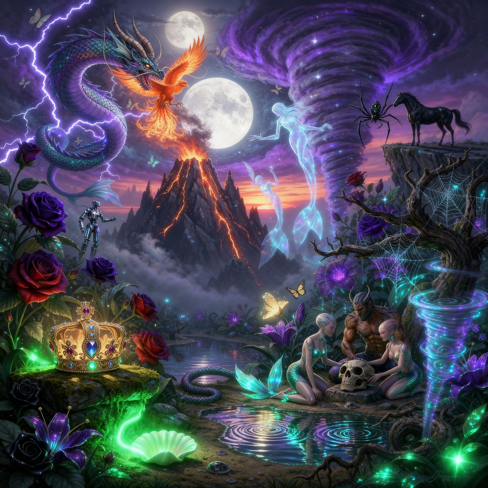 Mythical Nature Battle: Epic Digital Matte Painting