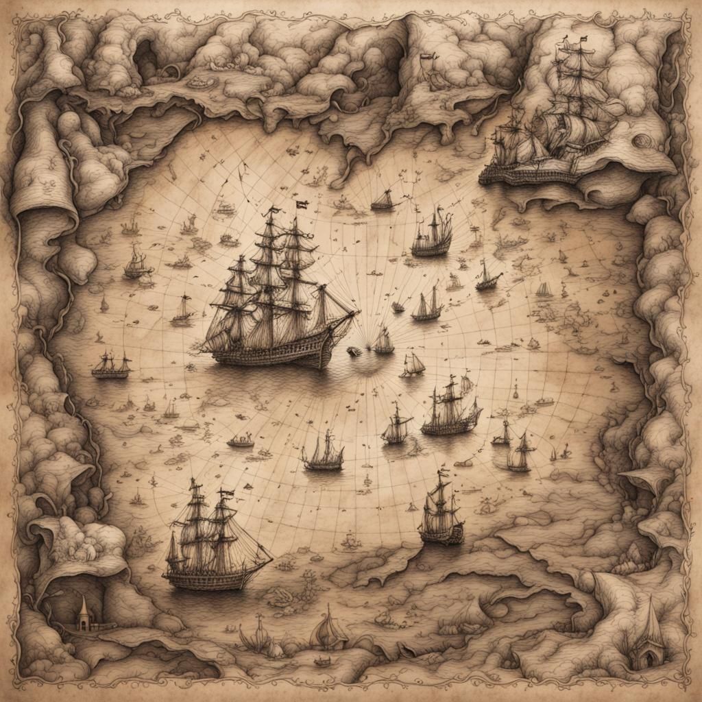Pirate Treasure Map in Charcoal Style