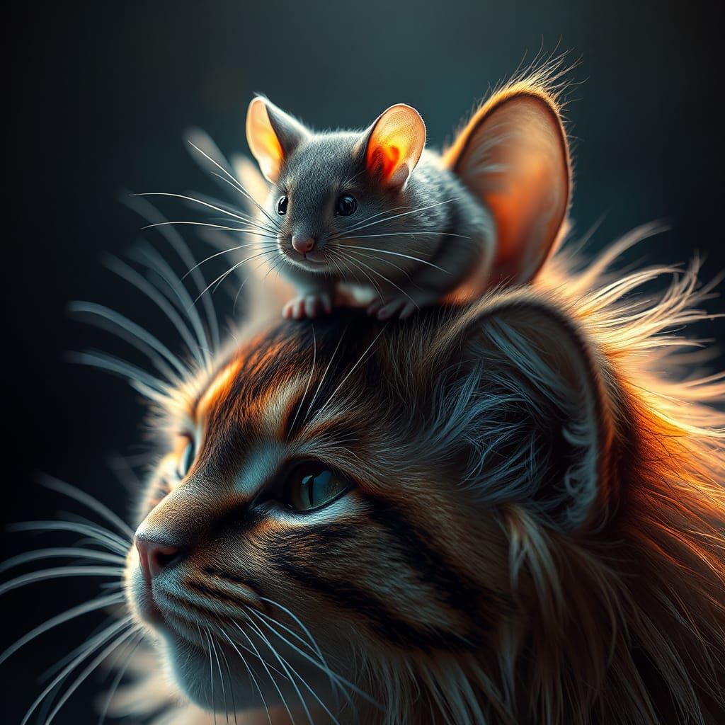 Mouse and Cat Portrait in Art Nouveau Style
