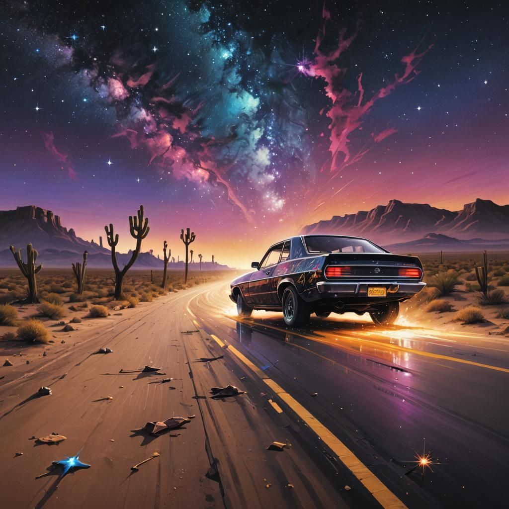 Night Desert Highway in Graffiti Art Style