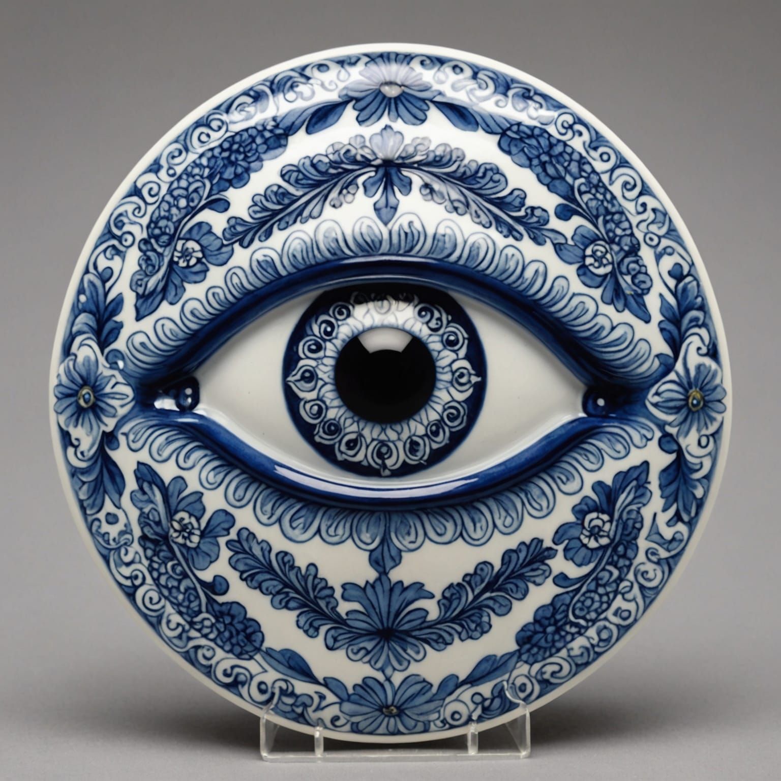 Delftware Porcelain Eye with Intricate Patterns