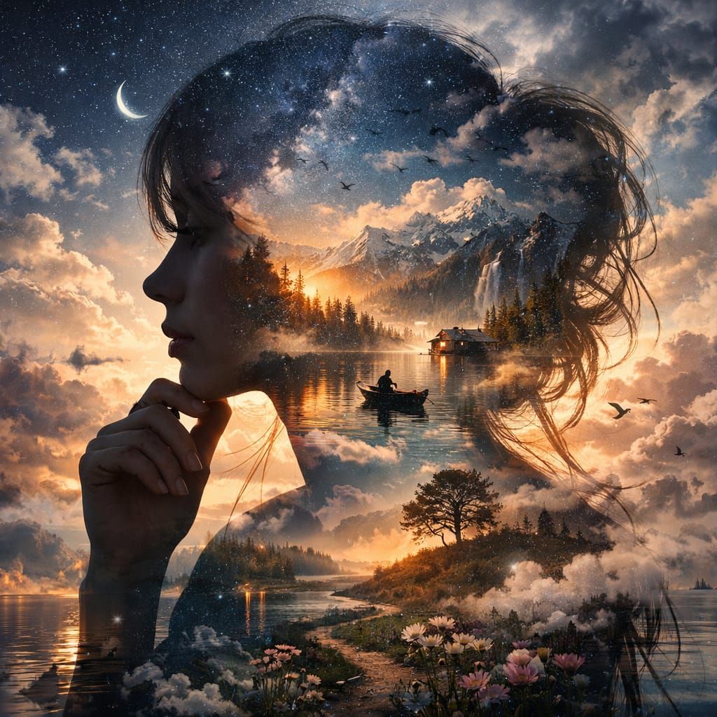Surreal Double Exposure Silhouette in Dreamscape